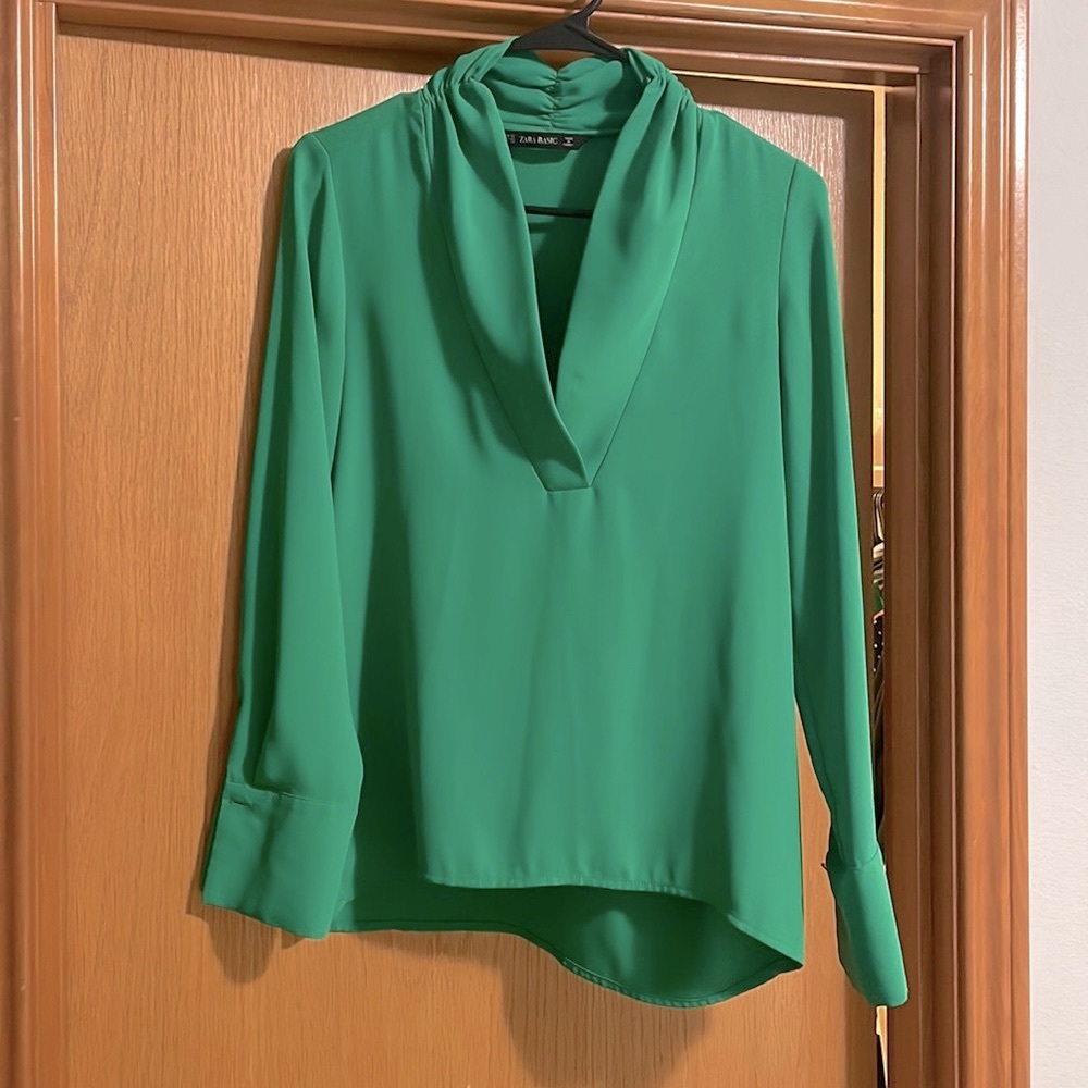Zara basic green work attire shirt